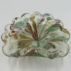 VTG Murano Avventurina / Tutti Frutti Silver Flake Art‎ Glass Bowl Dish